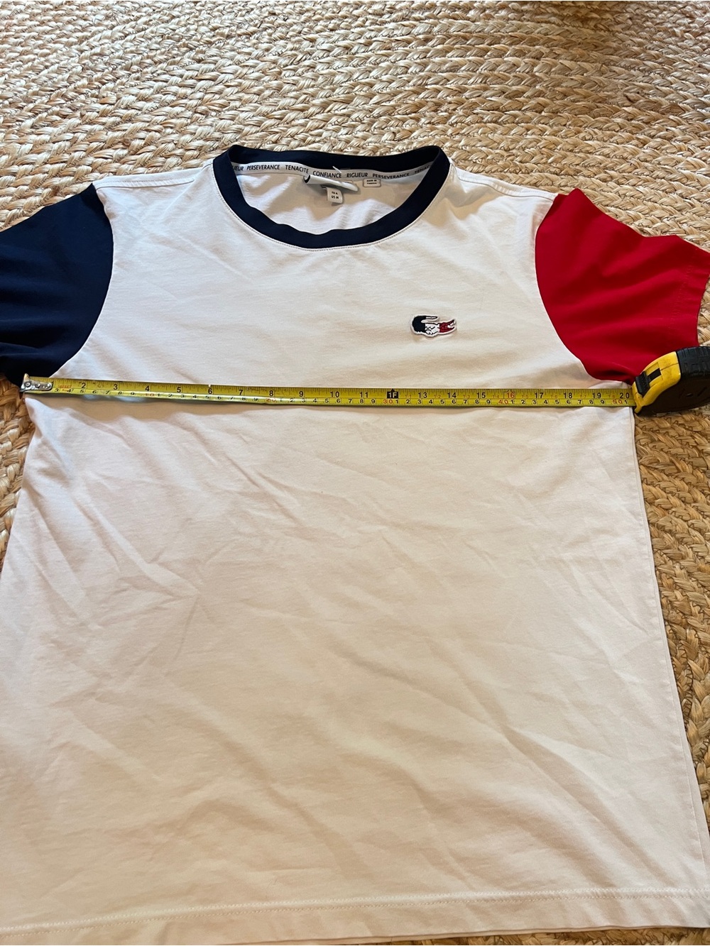 Lacoste Sport Ultra Dry Colorblock T-Shirt Men's Medium White Red Navy Tee - Picture 7 of 8